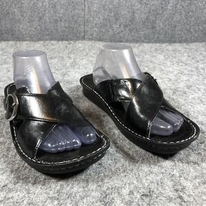 Alegria Slide Sandals Womens Size 11.5-12 Black Leather Buckle Wedge Comfort